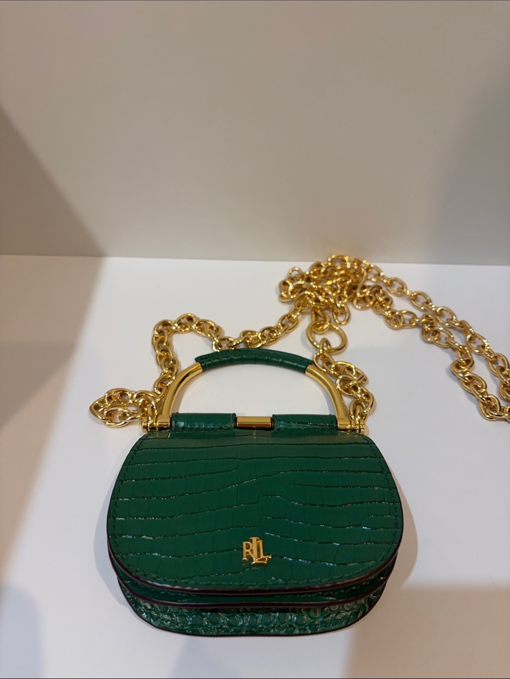 Ralph Lauren Emerald Croc Mini Chain Top-Handle Bag